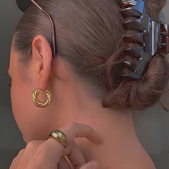 Bold Gold Hoop Earrings, Chunky Gold Hoop Earrings, Twisty Gold Hoop Earrings - Picture 6 of 9